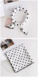 White and black polka dot silk scarf square neckerchief for women spring summer fashion