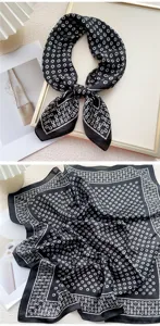 Women black white printed silk square scarf elegant fashion neckerchief for shirt 70cm