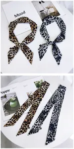 Leopard print small silk scarf ribbon for handbag handle wrist band neckerchief stylish accessory.