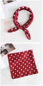 Red white polka dot silk scarf square neckerchief stylish spring autumn accessory