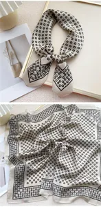 Elegant 70cm square silk scarf for women, classic geometric print thin neckerchief for stylish.