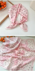 Pink paisley cherry print small square silk scarf for women spring summer fashion neckerchief