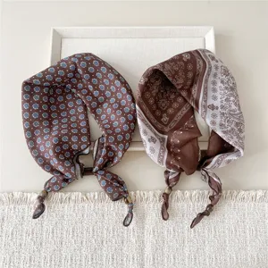 Women cotton linen small square scarf stylish floral print neckerchief spring autumn warm scarf