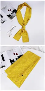 Yellow polka dot skinny silk scarf detail, perfect neckerchief or stylish bag ribbon.