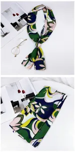 Long silk twilly scarf for women, elegant floral geometric print neck scarf or bag ribbon.