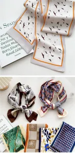 Stylish women's printed silk scarf elegant neckerchief narrow long ribbon scarf detail