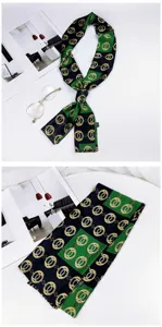 Green and black chain print long silk scarf elegant twilly neck scarf for women fashion.