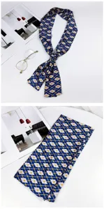 Elegant skinny silk scarf for women, trendy geometric ribbon for bag and neck decoration.