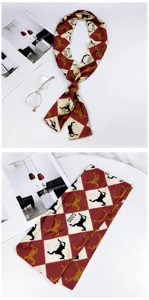 Chic long narrow silk scarf with geometric argyle and pixel animal pattern for women bags.