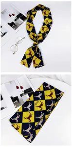 Chic pixel horse printed silk twilly scarf for women, elegant handbag ribbon and neck accessory.