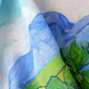 Pure silk small square scarf featuring an exquisite oil painting landscape design.
