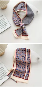 Chic floral skinny silk scarf for women, versatile necktie and elegant bag accessory.