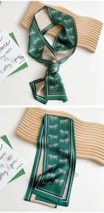 Pañuelo de seda verde bufanda estrecha con estampado de caballo cinta elegante bolso
