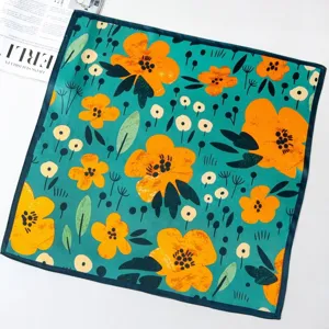 Oil painting style floral pure silk square scarf stylish neckerchief fashion accessory 55cm