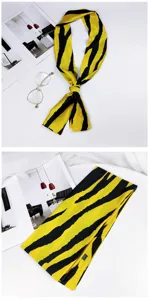 Yellow black striped narrow silk scarf twilly handbag ribbon chic neckerchief accessory