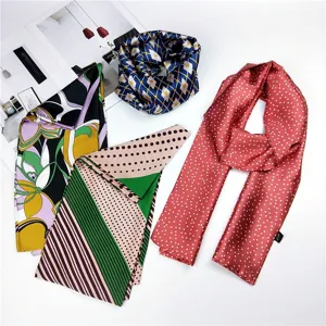 Stylish women's long silk scarf set, perfect for neckwear or bag decoration accessorizing.