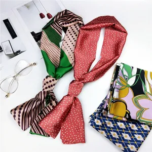 Stylish long silk ribbon scarf for women, perfect bag strap accessory and elegant neckerchief.