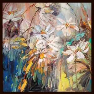 Pure silk square scarf with artistic oil painting floral design for women neckwear.