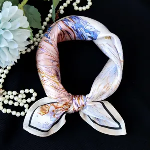 Exquisite oil painting silk square scarf, elegant neckerchief and hair accessory for women.