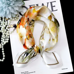 Elegant floral silk square scarf 55cm oil painting style mulberry silk neckerchief