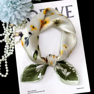 Silk square scarf featuring an oil painting floral design, elegant accessory for women.