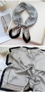 Elegant black and white striped small square silk scarf for women fashion neckerchief daily wear
