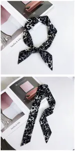 Chic leopard print skinny scarf, fashionable hair ribbon and bag handle accessory for women.