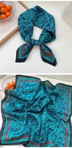 Elegant 70x70cm square silk scarf featuring luxury baroque print and classic greek key border.