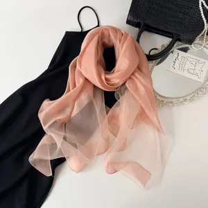 Luxury 100% mulberry silk scarf for women, elegant peach sheer shawl for spring and autumn.
