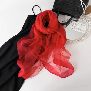 Red mulberry silk scarf for women, lightweight sheer gauze shawl and wrap for spring and autumn.