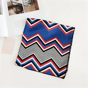 Multicolor chevron square silk scarf, stylish neckerchief for women, fashion accessory.