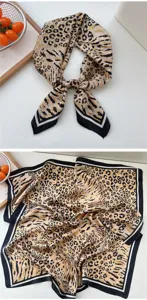 Schickes Damen Quadratisches Halstuch mit Leopardenmuster, elegante Seidenschal für Frühlingsoutfits.