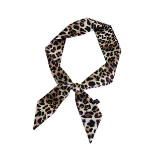 Chic leopard print skinny silk scarf for women, versatile twilly for handbags and necks.