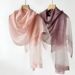 Exquisite sheer silk scarf in pink and mauve, lightweight spring shawl, elegant accessory.