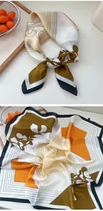 Silk square scarf 70x70cm elegant geometric abstract floral print neckerchief for women.