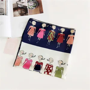 Stylish 50cm square silk scarf for women, featuring cute vintage cartoon girl print.
