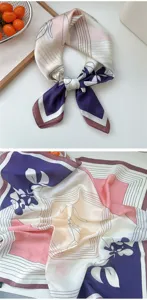 Elegant 70x70cm silk square scarf for women, chic neckerchief for spring and summer office wear.