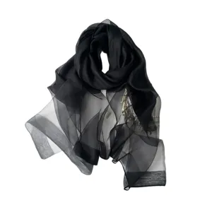 Black 100% mulberry silk sheer scarf lightweight spring autumn women fashion shawl wrap gift