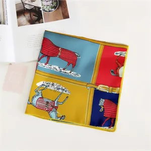 Luxury style horse print silk square scarf, elegant 50cm small neckerchief for women daily.