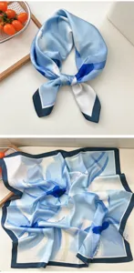 Damen blau weißes Blumenmuster Quadrat Seidenschal 70cm elegantes Halstuch für Frühling Sommer