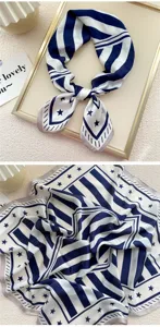 Elegante foulard quadrato blu e bianco con stampa a stelle sciarpa di seta donna