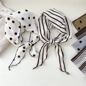 Femmes Mode Coton Foulard Triangle Pois Rayures Foulard Tête Cou Quotidien Bandeau Décoratif