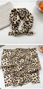 Chic leopard print cotton square scarf for women, stylish neckerchief and hair band.