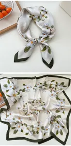 Silk square scarf floral print women neckerchief elegant spring hair band neck wrap 70cm