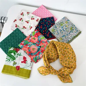 Women's Fashion Cotton Bandana Scarf Square Headscarf Printed Polka Dot Floral Neck Scarf Multifunctional Hair Cover Daily Accessories