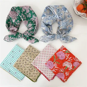 Cotton small square scarf floral polka dot hair scarf headband neckerchief for women spring