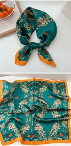 70cm silk square scarf for women, elegant floral and bird print neckerchief and hair band.