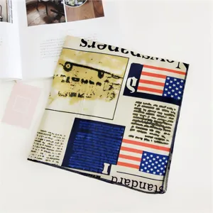 Women vintage newspaper American flag print square scarf fashion neckerchief 50cm