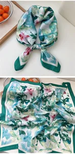 70x70cm floral silk square scarf, elegant neck scarf for women, lightweight spring summer accessory.