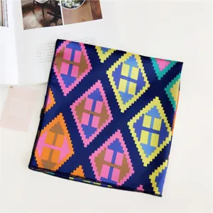 Detail view of the 50cm silk scarf featuring geometric diamond H pattern, elegant neckerchief for women.